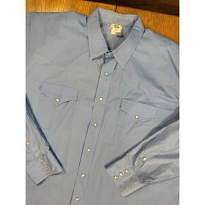 Malco Modes Vintage Western Pearl Snap‎ Shirt Blue XXL Tall USA Rodeo Cowboy